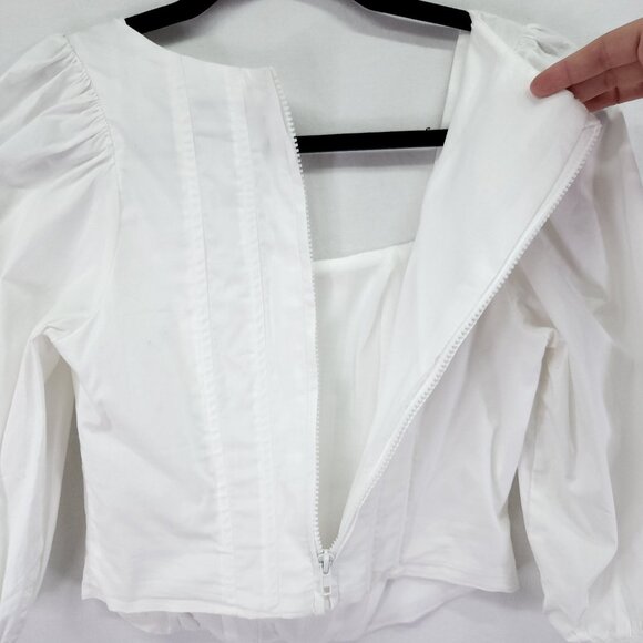 Jason Wu Corset Peasant Top Womens Small White Puffy Sleeve Full Zip Back - Picture 10 of 14